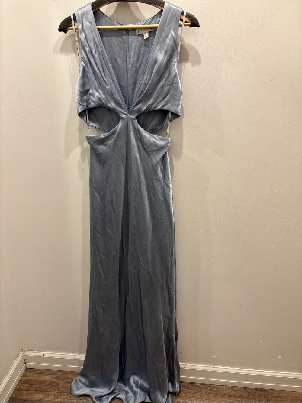 Shona Joy Satin Light Blue Cutout Evening Gown